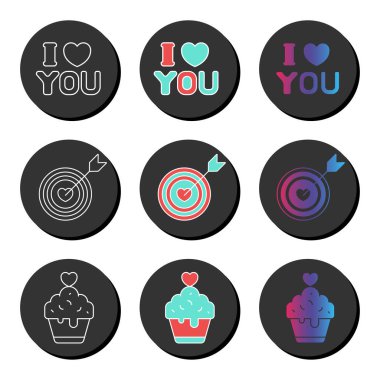 Sevgililer günü ve farklı stillerde evrensel ikon seti. Ui ux ögesi işareti.