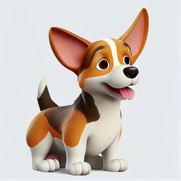 Cute cartoon dog character. 3D animation on white background