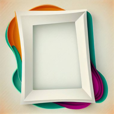 Clean frame blank for mockup on white background with color elements. Flat Lay style