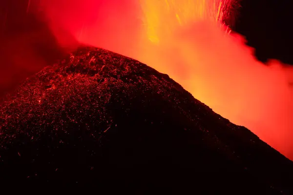 Etna Esplosione Lava Dal Cratere Durante Eruzione Vulcani — 图库照片