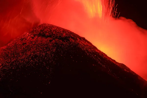 Etna Esplosione Lava Dal Cratere Durante Eruzione Vulcani — Φωτογραφία Αρχείου