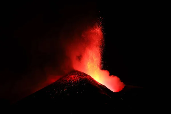 Etna Esplosione Lava Dal Cratere Durante Eruzione Vulcani — 图库照片