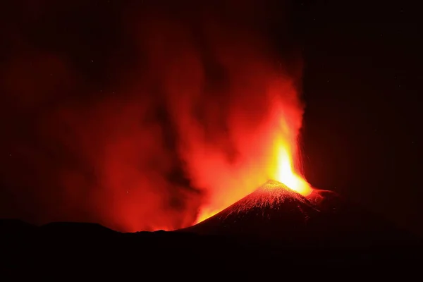 Vulcano Etna Durante Eruzione Con Esplosione Lava Dal Crat — Stock Photo, Image