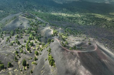 Sicilya, Sartorius Kraterleri 'nin turistik yerinin yukarısından bir hava manzaralı.;