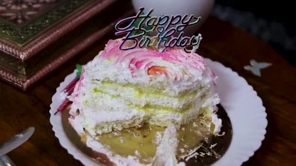 Sliced Birthday Pineapple Cake Different Angle — Stock Video