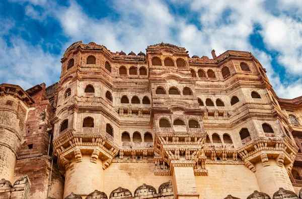 mehrangarh fort ancient king fort artistic design with bright blue sky from different angle