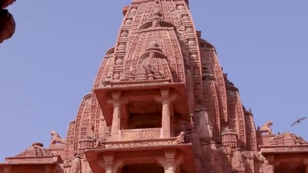 Червоний Камінь Стародавній Індуїстський Храм Архітектура Унікального Кута День — стокове відео