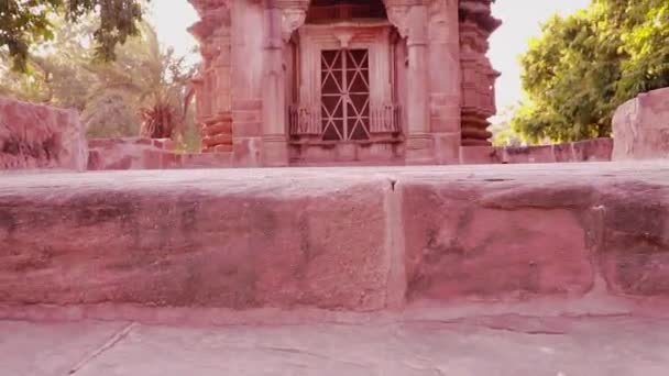 Red Stone Ancient Hindu Temple Architecture Unique Angle Day — Stock Video