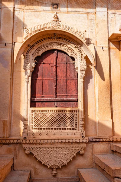 Κληρονομιά Jaisalmer Φρούριο Vintage Αρχιτεκτονική Παραθύρων Από Διαφορετική Γωνία Την — Φωτογραφία Αρχείου