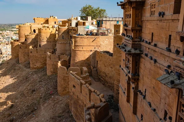 Patrimoine Jaisalmer Fort Vintage Architecture Vue Sous Angle Différent Jour — Photo