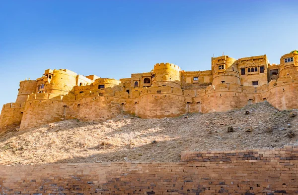 Antigua Herencia Jaisalmer Fortaleza Vintage Vista Con Cielo Brillante Toma — Foto de Stock
