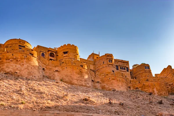 Patrimonio Antiguo Jaisalmer Fortaleza Vintage Vista Con Cielo Brillante Por — Foto de Stock