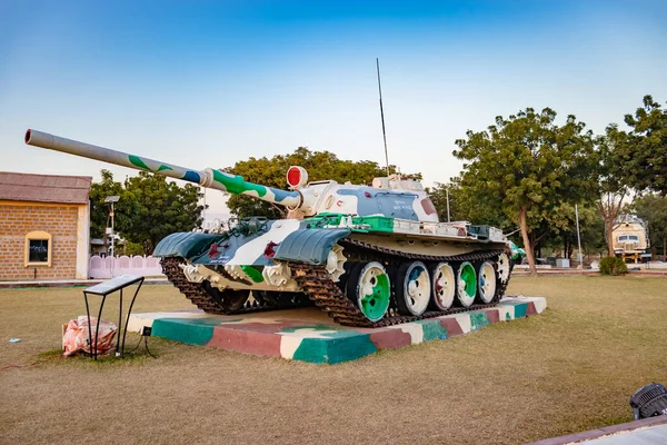 stock image pakistani tank kept at indian war memorial won in wars from unique perspective shot is taken at jaisalmer war memorial rajasthan india on Jan 25 2023.