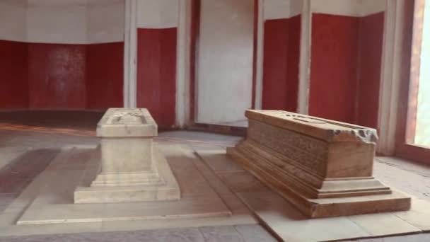 Cmentarze Wewnątrz Grobowca Humayun Godzinach Porannych Wyjątkowej Perspektywy — Wideo stockowe