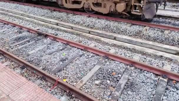 Train Engine Indian Railway Parked Tracks Day Different Angle Video — Stock Video