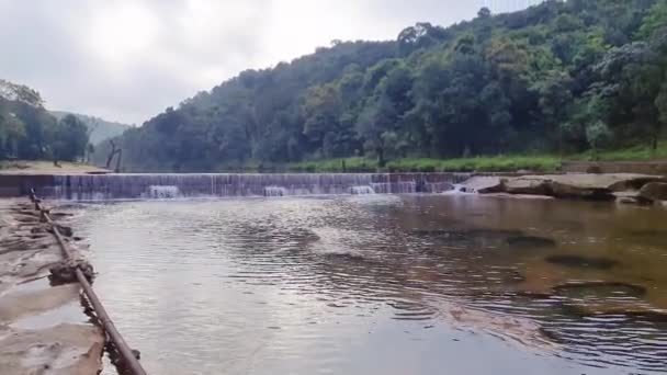Річка Тече Зеленій Горі Ранку Під Рівним Кутом — стокове відео