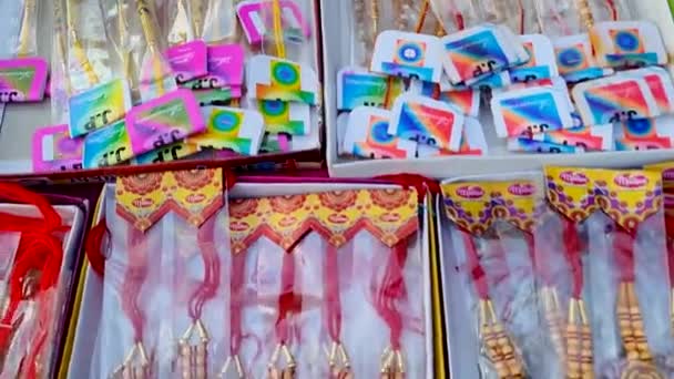 Rakhis Cotton Wristband Selling Store Occasion Raksha Bandhan — Stock Video