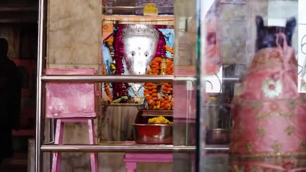 Hindu God Ganesha 우상은 각도에서 꽃으로 숭배되는 것으로 Ganesh Temple — 비디오