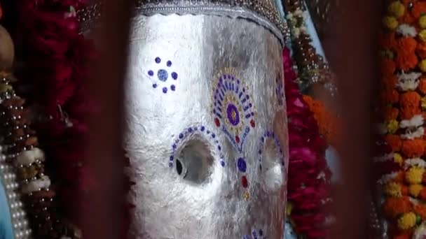 Hindoe God Ganesha Idool Aanbeden Met Bloemen Van Platte Hoek — Stockvideo