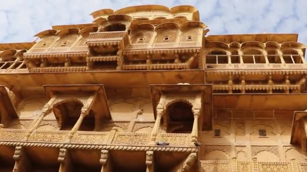 Antik Miras Jaisalmer Kalesi Sabah Parlak Gökyüzü Ile Vintage Manzara — Stok video