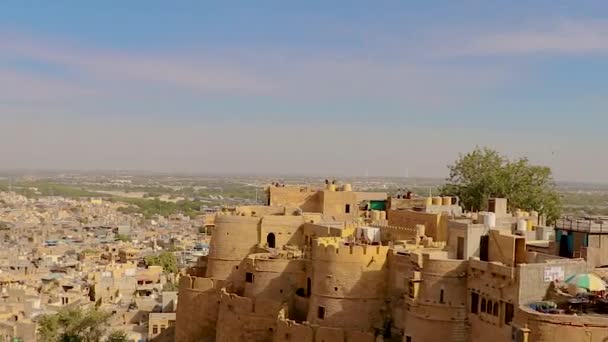 Arv Jaisalmer Fort Vintage Arkitektur Med Stadsutsikt Från Unik Vinkel — Stockvideo