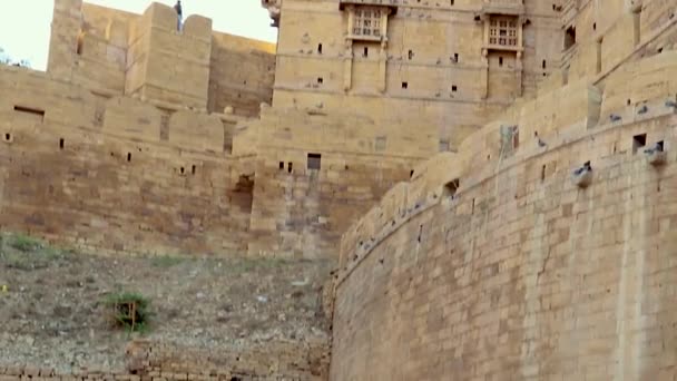 Αρχαία Κληρονομιά Jaisalmer Φρούριο Vintage Άποψη Φωτεινό Ουρανό Πρωί Πυροβόλησε — Αρχείο Βίντεο