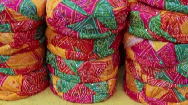Tradizionale Safa Rajasthani Colorato Molti Angolo Piatto Giorno — Video Stock