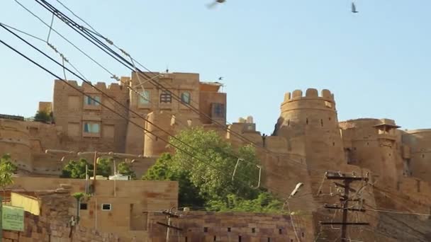 Αρχαία Κληρονομιά Jaisalmer Φρούριο Vintage Άποψη Φωτεινό Ουρανό Πρωί Πυροβόλησε — Αρχείο Βίντεο