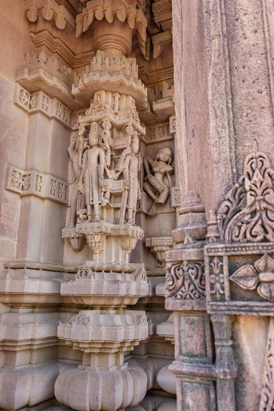 Hindu Isten Egyedi Bálvány Vésett Művészet Templom Falán Lapos Szögből — Stock Fotó