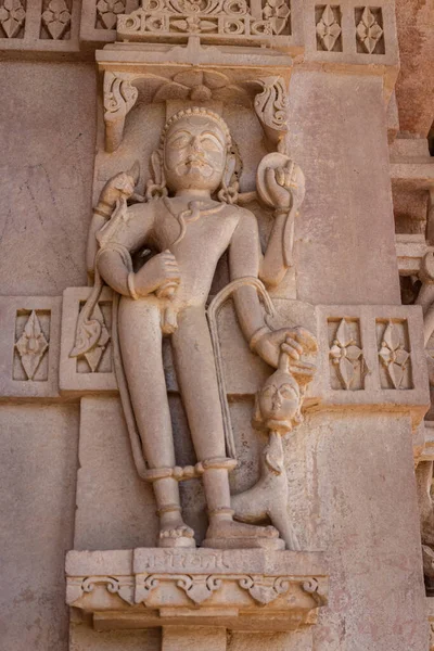 Hinduistický Bůh Jedinečný Idol Ryté Umění Zdi Chrámu Plochého Úhlu — Stock fotografie