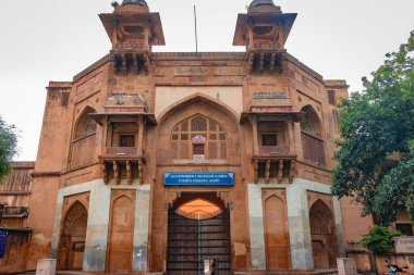 Ajmer hükümet müzesinin gündüz görüntüsüne sahip klasik mimarisi 19 Ağustos 2023 'te Ajmer Rajasthan Hindistan' daki hükümet müzesinde çekilmiştir..