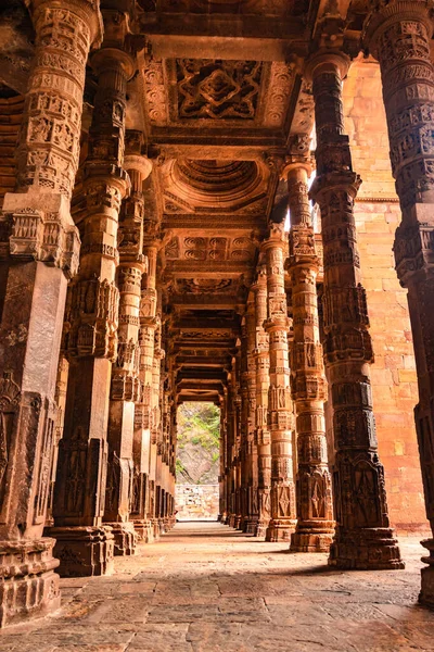 stock image ancient grand mosque called Adhai Din Ka Jhonpra vintage pillar architecture from unique angle image is taken at Adhai Din Ka Jhonpra at ajmer rajasthan india on Aug 19 2023.