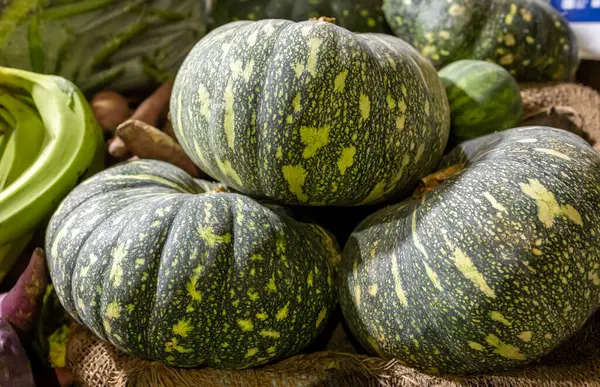 fresh pumpkin at vegetable store for sale at evening