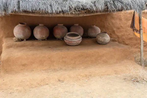 stock image drinking water kept at clay pot at summer at rural tribe home