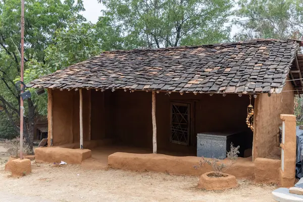 stock image rural tribe traditional home made of bricks and wood in unique design at village at day