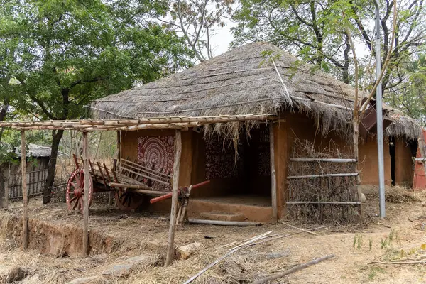 stock image rural tribe traditional home made of twigs and mud at village at day