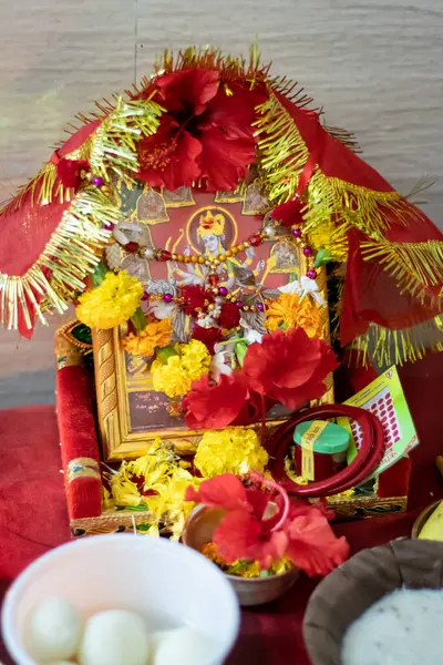 stock image hindu goddess durga idol holy worship at home on the occasion of durga puja in india