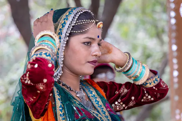 stock image young indian girl in traditional rajasthani attire close up shots from different angle