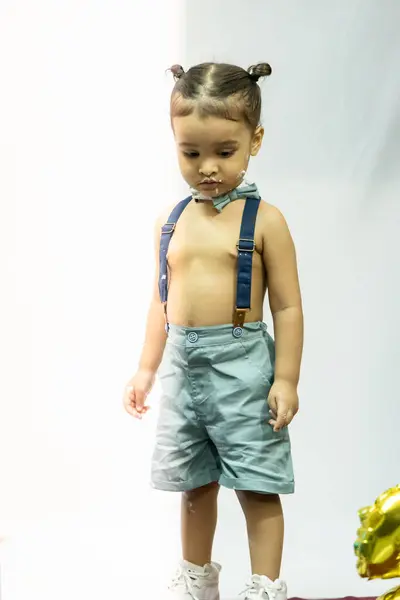 stock image Indian Baby Boy at Birthday Celebration with White Background at indoor