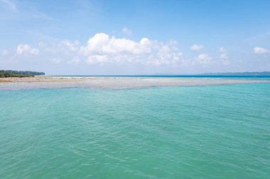 Pristine Coastal Scene with Clear Waters and Bright Sky image is taken at neil Island at Andaman and Nicobar Islands. clipart