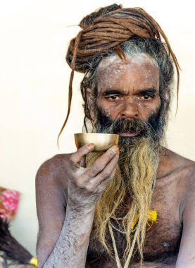 Naga Hindu aziz, mahakumbh festivali sırasında transta.