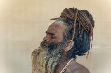 Naga Hindu aziz, mahakumbh festivali sırasında transta.