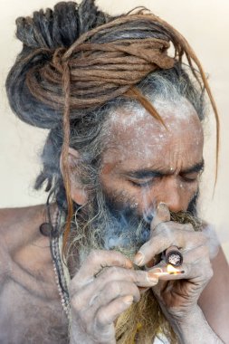 Mahakumbh mela 'da marihuana piposu yakan ruhani Hindu aziz.