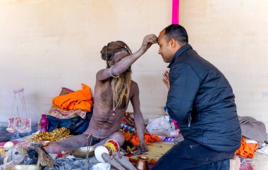 Mahakumbh 'da Naga Sadhu' dan ilahi lütuf arayan dindar.