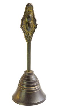 Budist çanı, Tibet bronz çanı. Ayin, yoga, meditasyon, alternatif terapi. Beyaz arka planda izole edilmiş. Dikey.