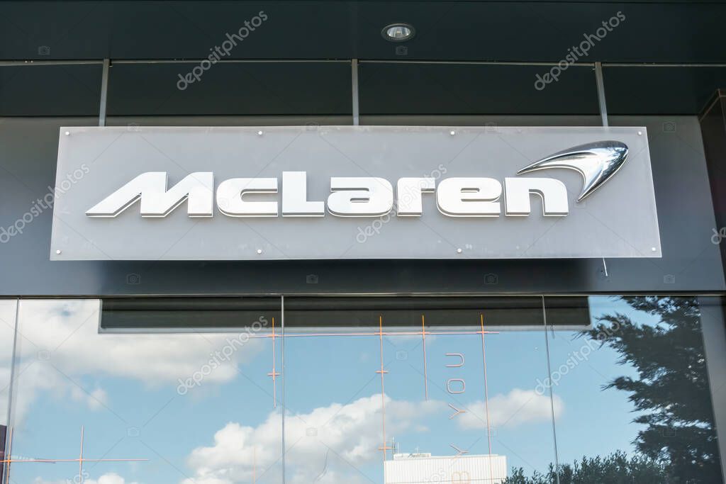 Barcelona, Spain - April 21, 2025: McLaren logo on the official retailer's building
