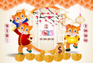 Happy lunar new year 2023, Vietnamese new year, Year of the Cat.