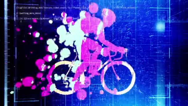 Графика Движения Человеком Велосипеде Технологическими Элементами Заднем Плане Спортивные Технологии — стоковое видео
