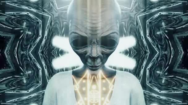 Alien Head Looking Loop Tribal Pattern Spreading Body Psychedelic Patterns — Stok video