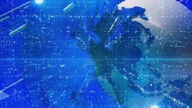 Parlak bağlantıları ve sosyal medya arayüzleriyle dönen mavi dünya. Geliştirilmiş gerçeklik unsurları ile gelecek ve bağlı dünya.